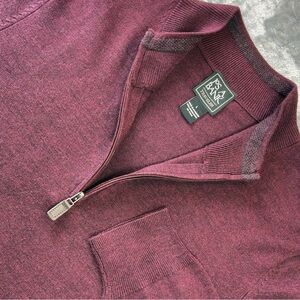 Jos A Bank 100% Merino Wool 1/4 Zip Sweater Mens Large Maroon Pullover Traveler